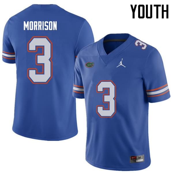 Youth NCAA Florida Gators Antonio Morrison #3 Stitched Authentic Jordan Brand Royal College Football Jersey XUU7765AM